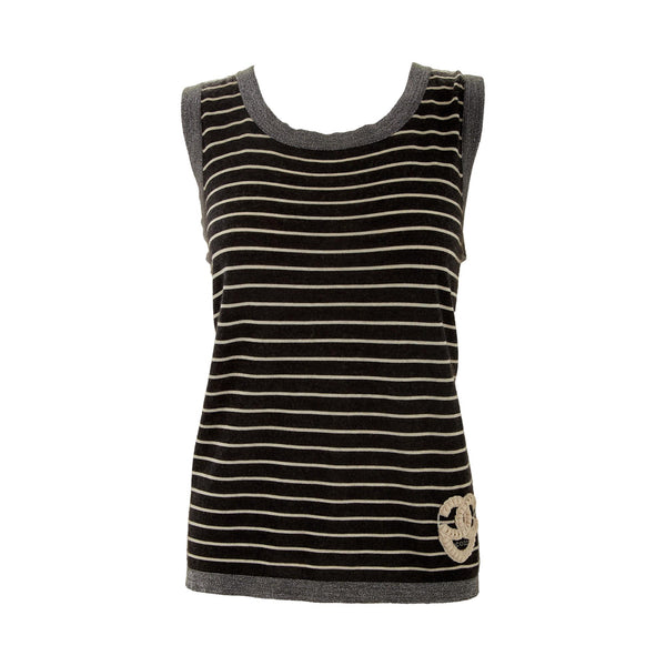 Chanel Gray Striped Heart Logo Tank