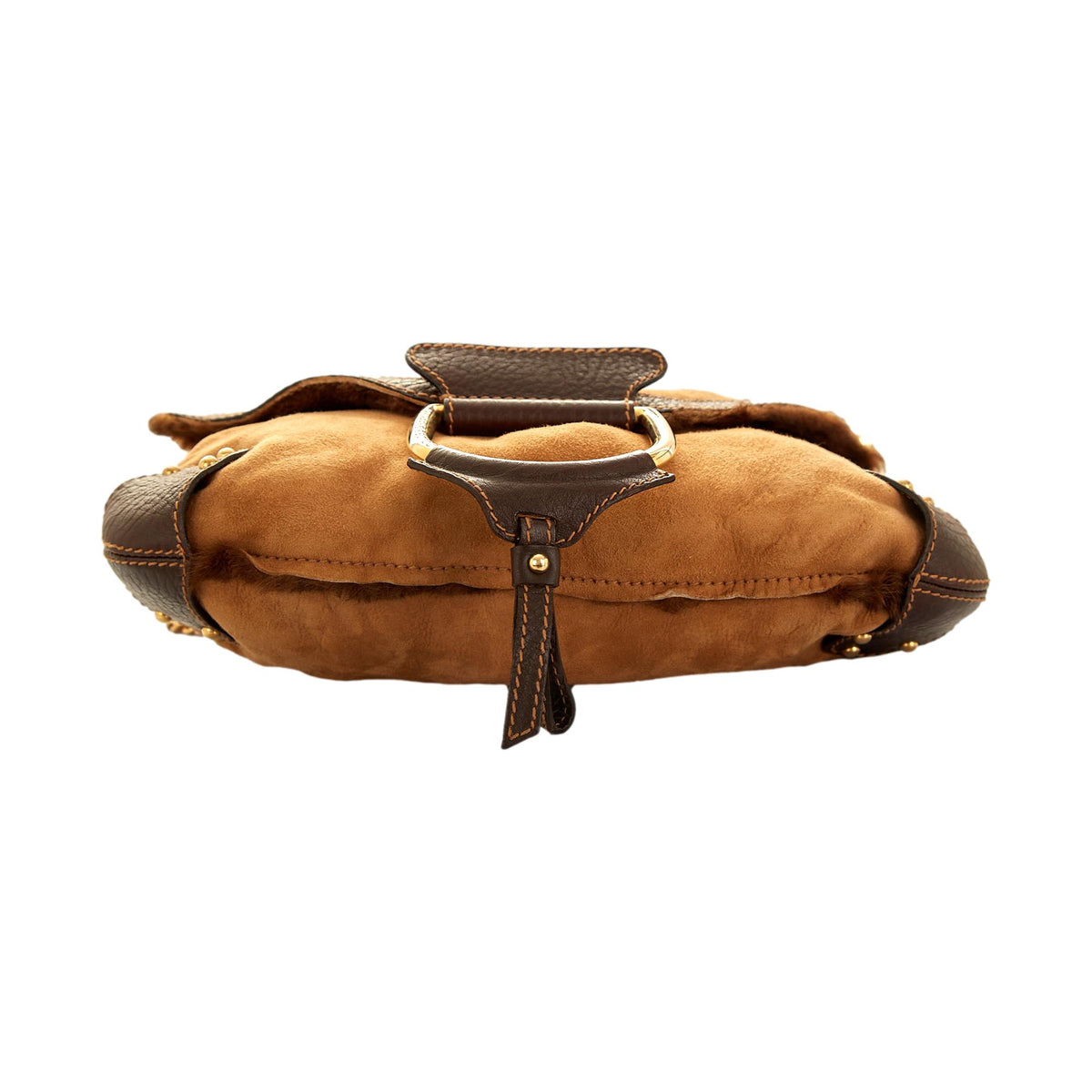 Dolce & Gabbana Brown Suede Shearling Shoulder Bag