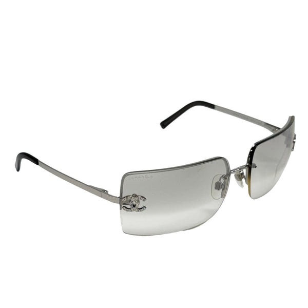 Chanel Silver Rhinestone Rimless Sunglasses