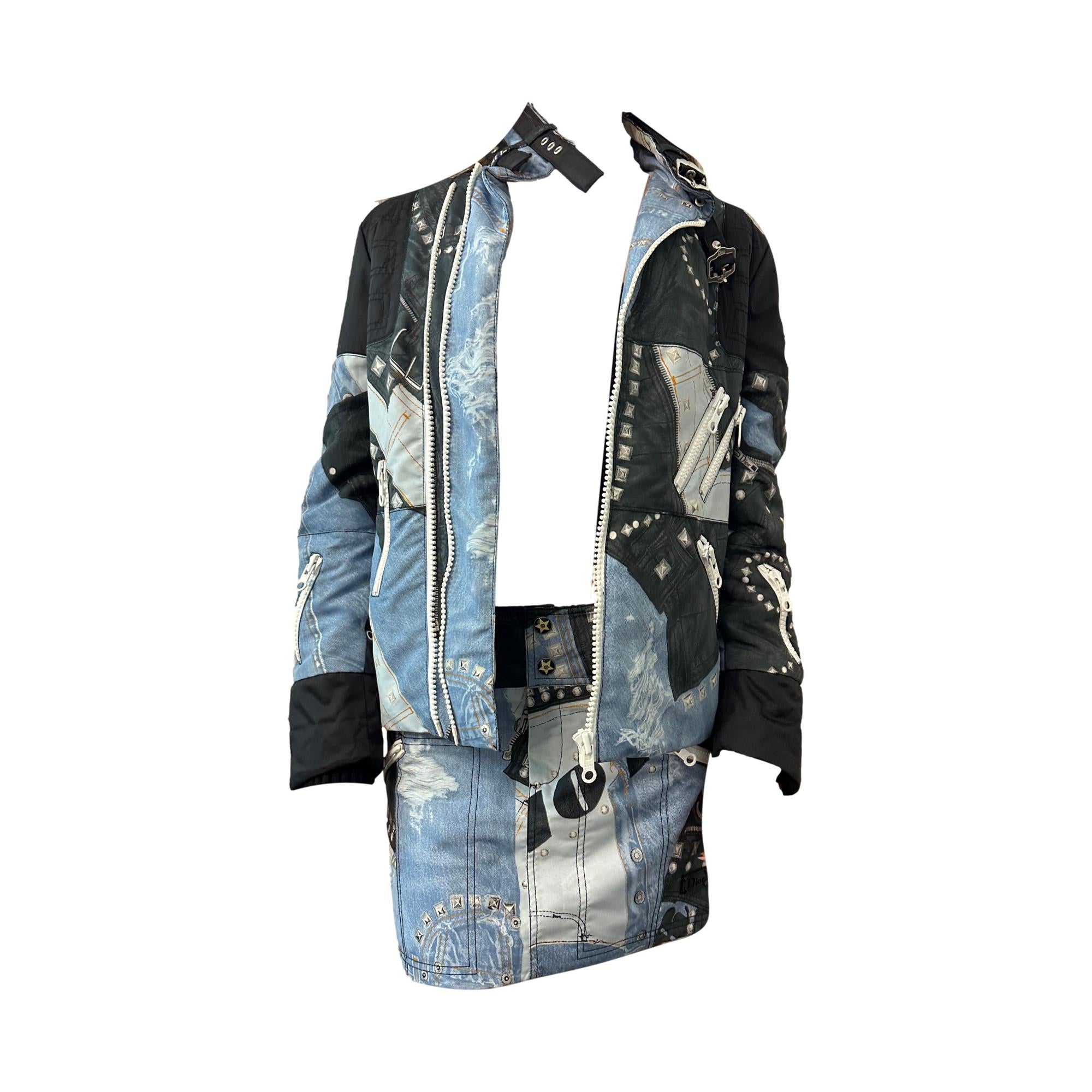 Dior Denim-Print Puffer Skirt Set