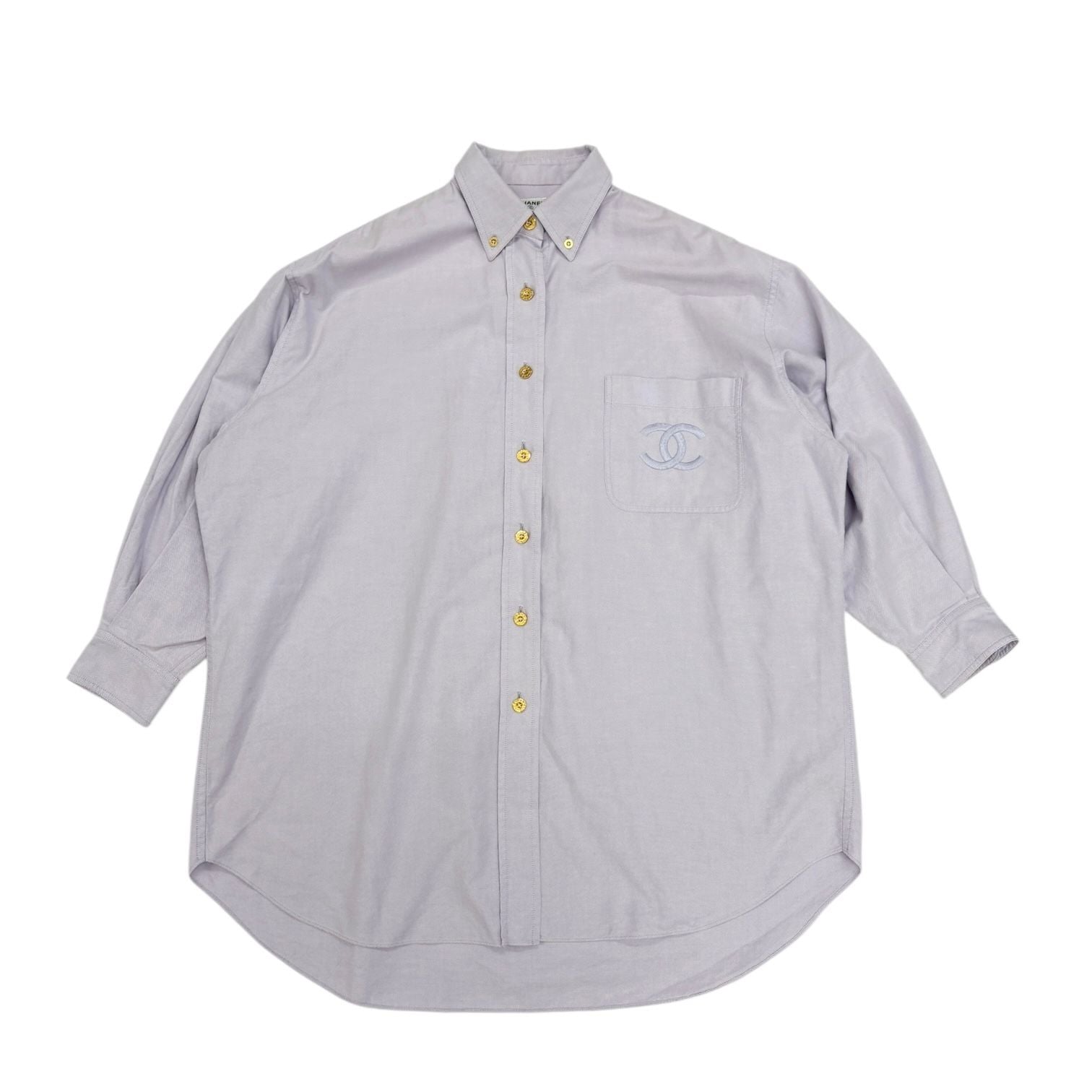 Chanel Purple Oversized Logo Button Down