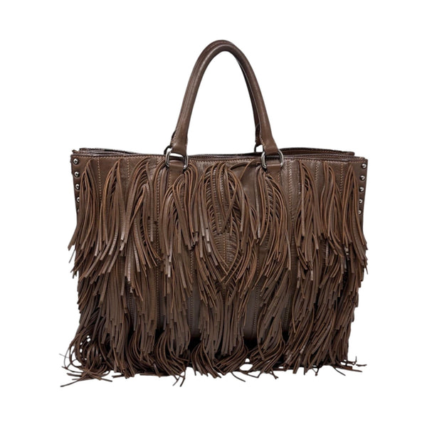 Prada Brown Fringe Leather Shoulder Bag