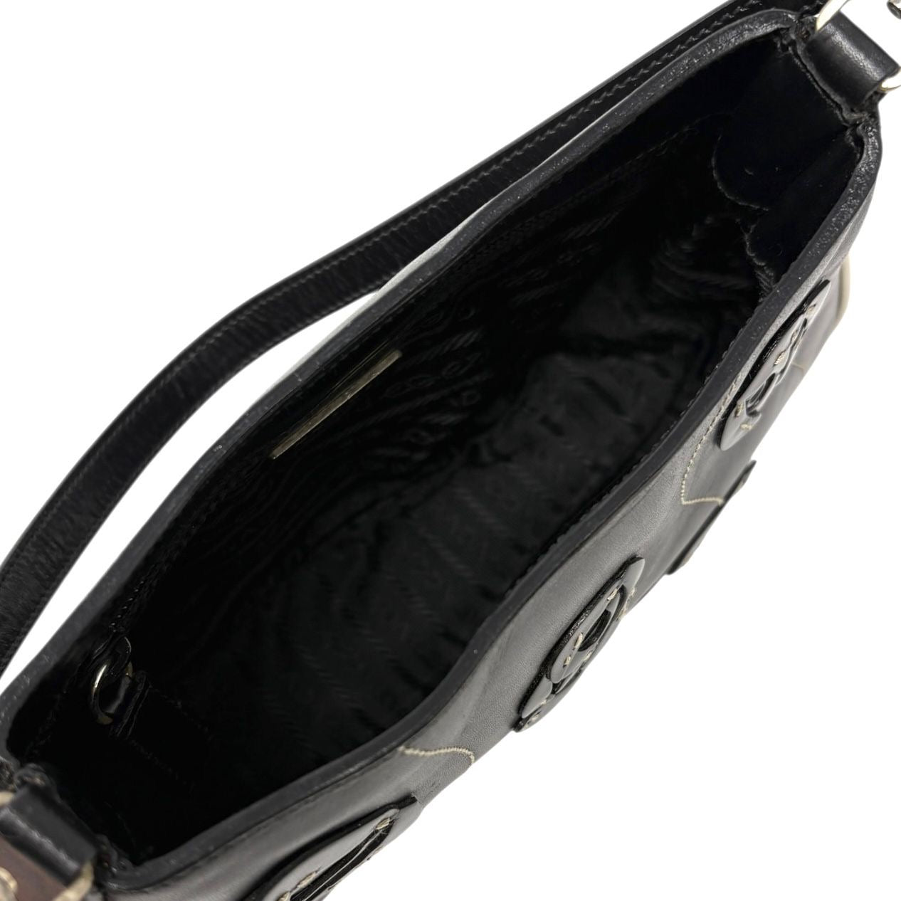 Prada Black Floral Leather Shoulder Bag