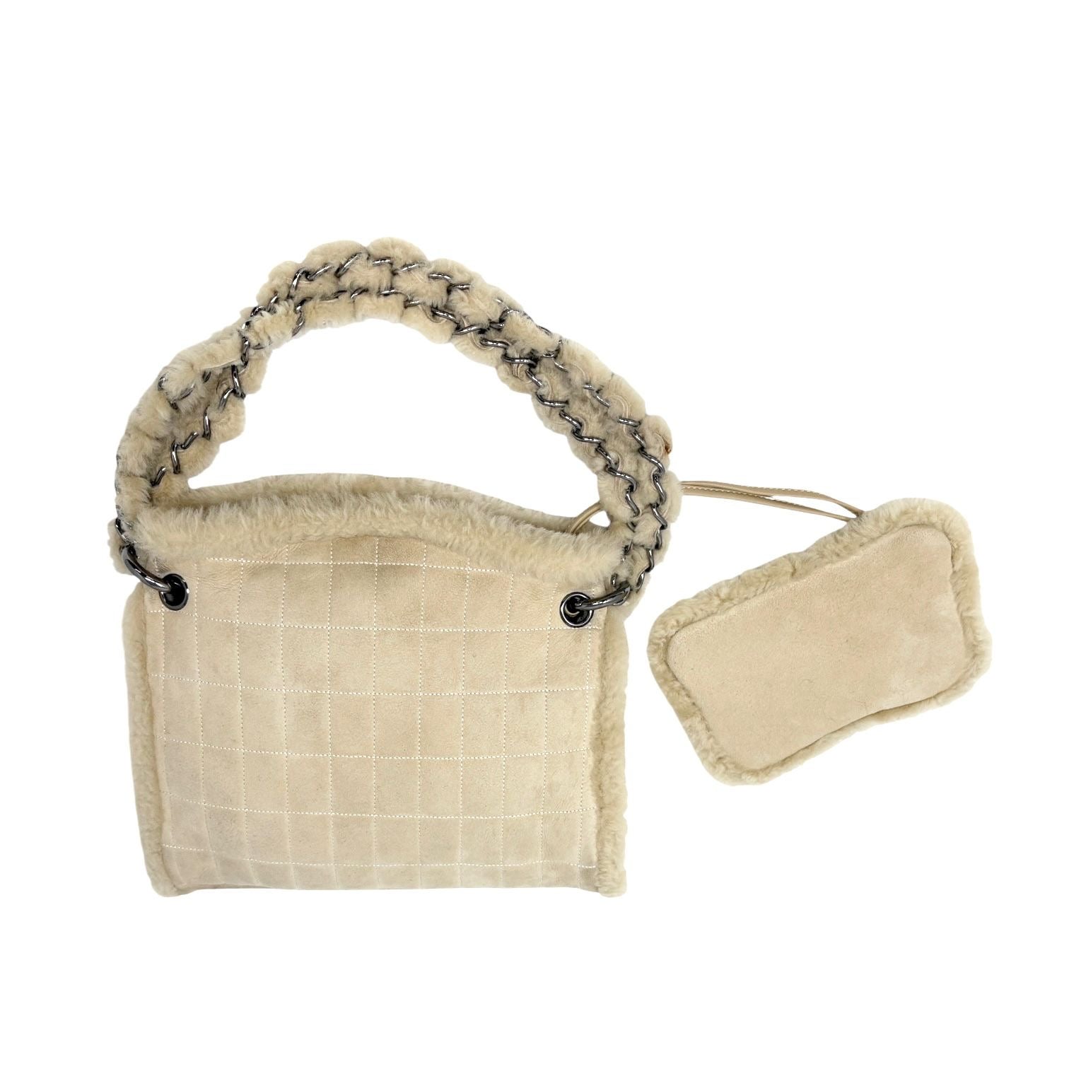 Chanel Tan Shearling Chain Shoulder Bag