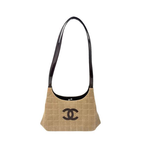 Chanel Brown Corduroy Quilted Logo Shoulder Bag