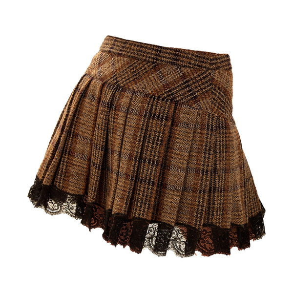 Dolce & Gabbana Brown Tweed Lace Mini Skirt