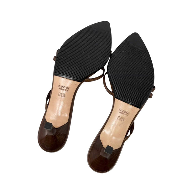 Gucci Brown Logo Strap Heels