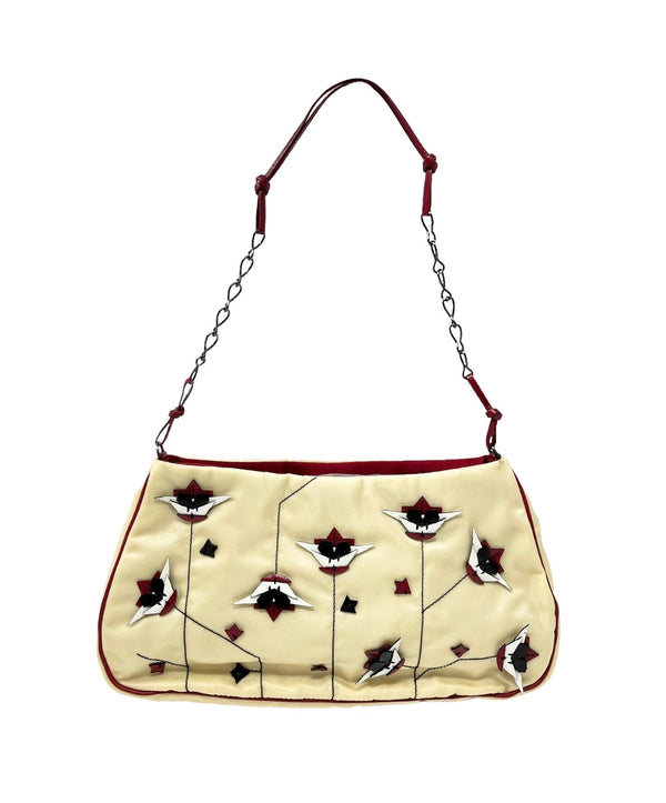 Prada Cream + Brown Satin Floral Shoulder Bag