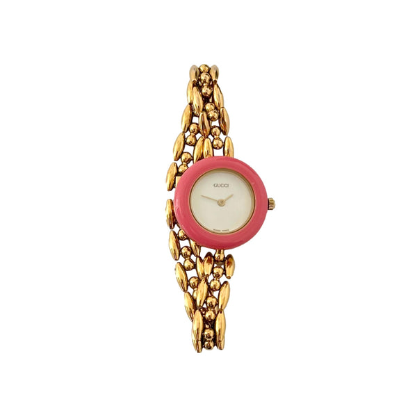 Gucci Women\'s Pink and Gold Watch with Colorful Bezels BOX Vintage GUCCI Change Bezel 11/12.2 Pink Gold 16.5cm  main image 2