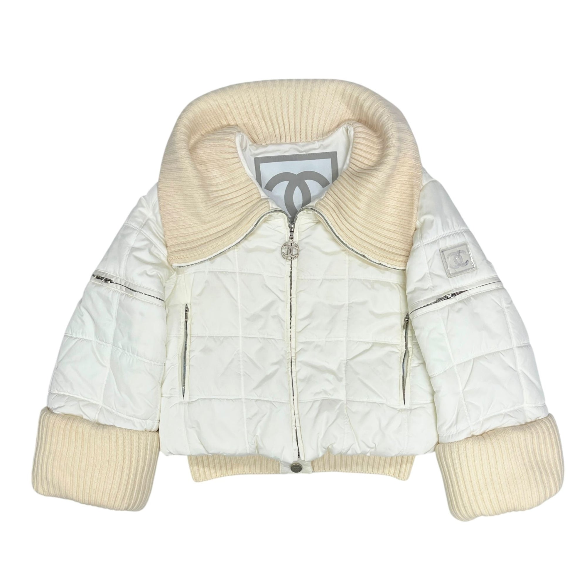 Chanel White Logo Puffer Coat