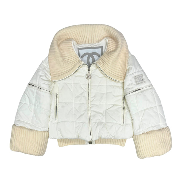Chanel White Logo Puffer Coat