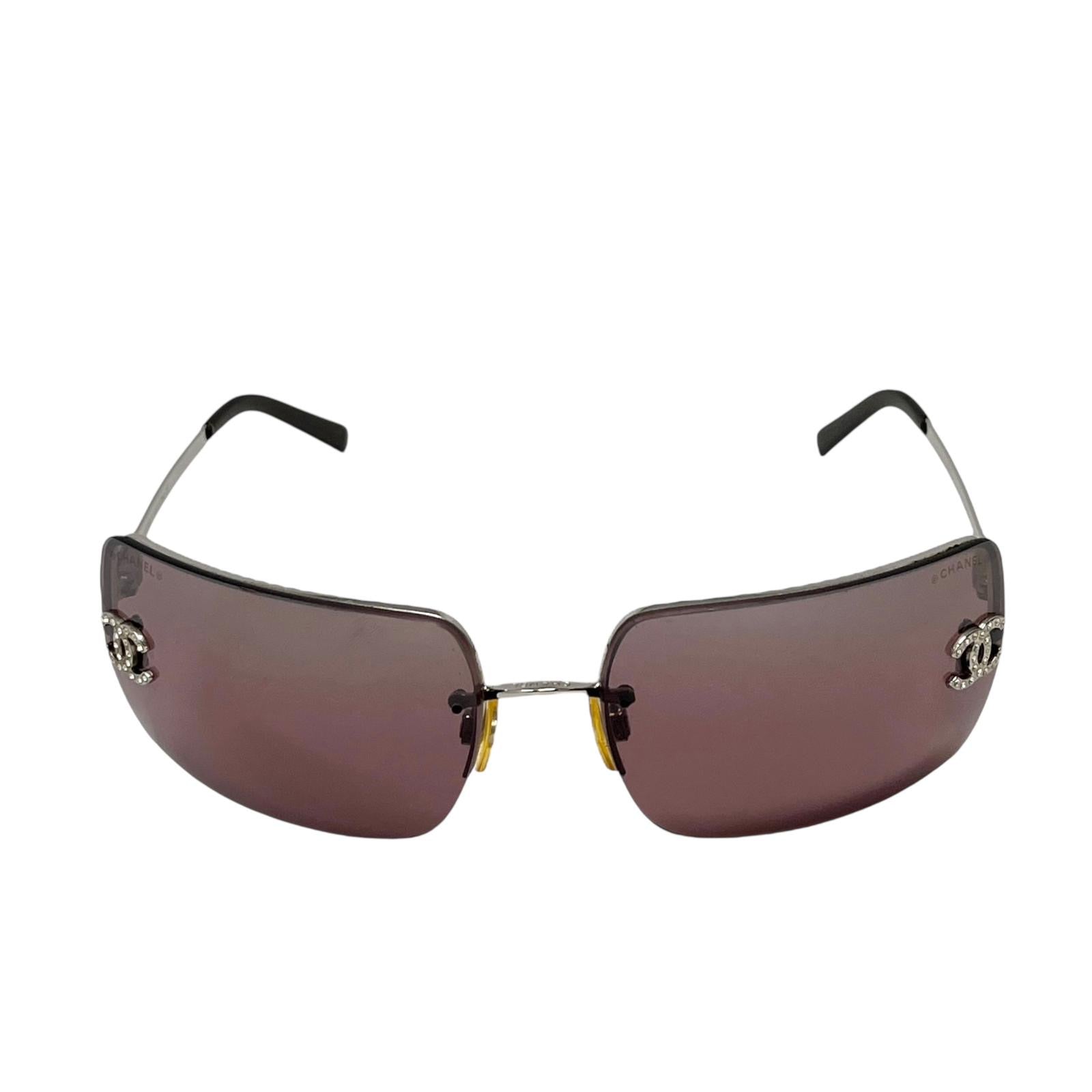 Chanel Purple Rhinestone Rimless Sunglasses