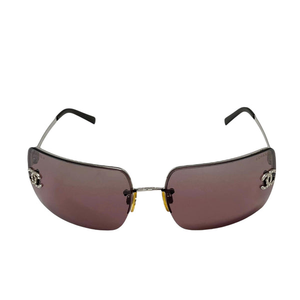 Chanel Purple Rhinestone Rimless Sunglasses