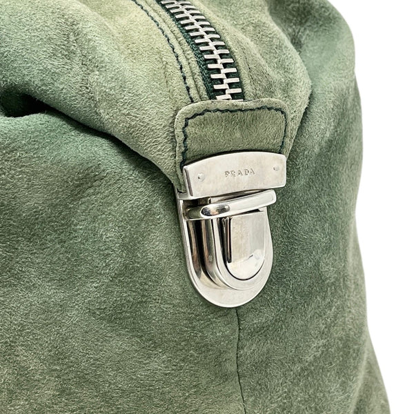 Prada Olive Suede Buckle Shoulder Bag