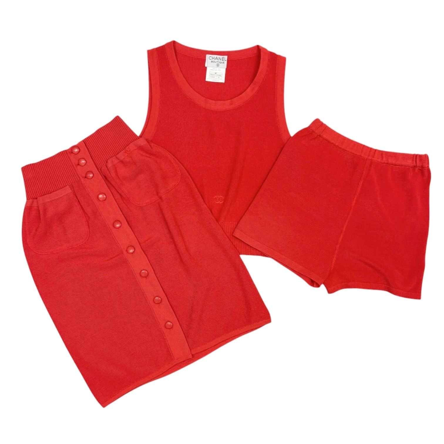 Chanel Red Ribbed 3-Pc Logo Set