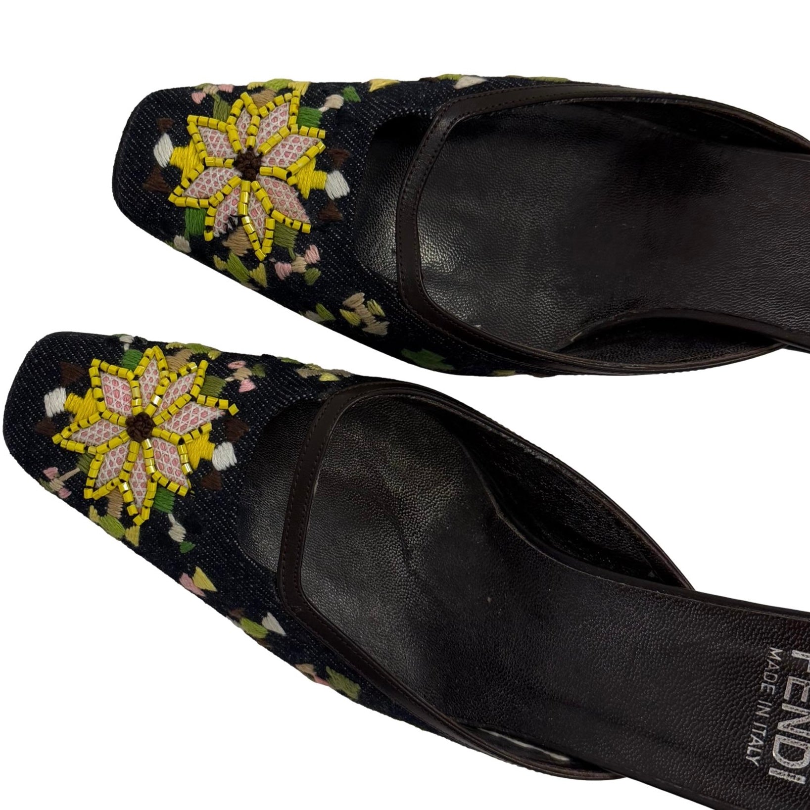 Fendi Denim Beaded Mules