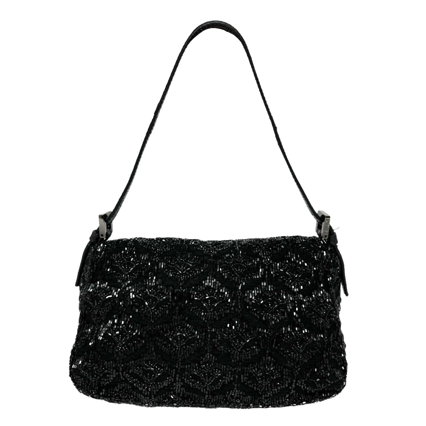 Fendi Black Beaded Patterned Mini Baguette