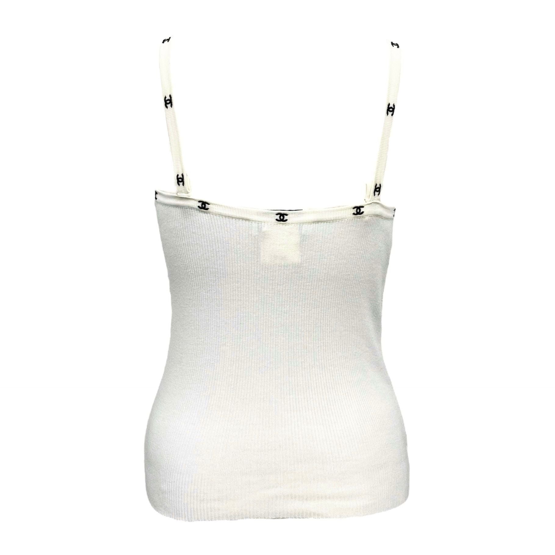 CHANEL ホワイト タンクトップ XS Chanel White Ribbed Logo Tank Top – Treasures of NYC
