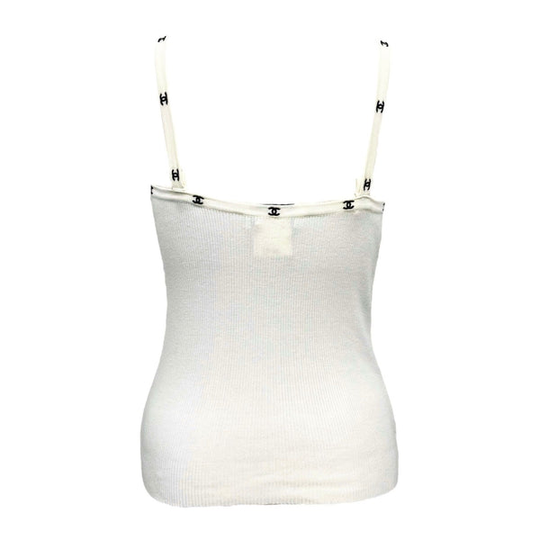 Chanel White Ribbed Logo Tank Top