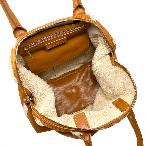 YSL Tan Shearling Bowler Bag