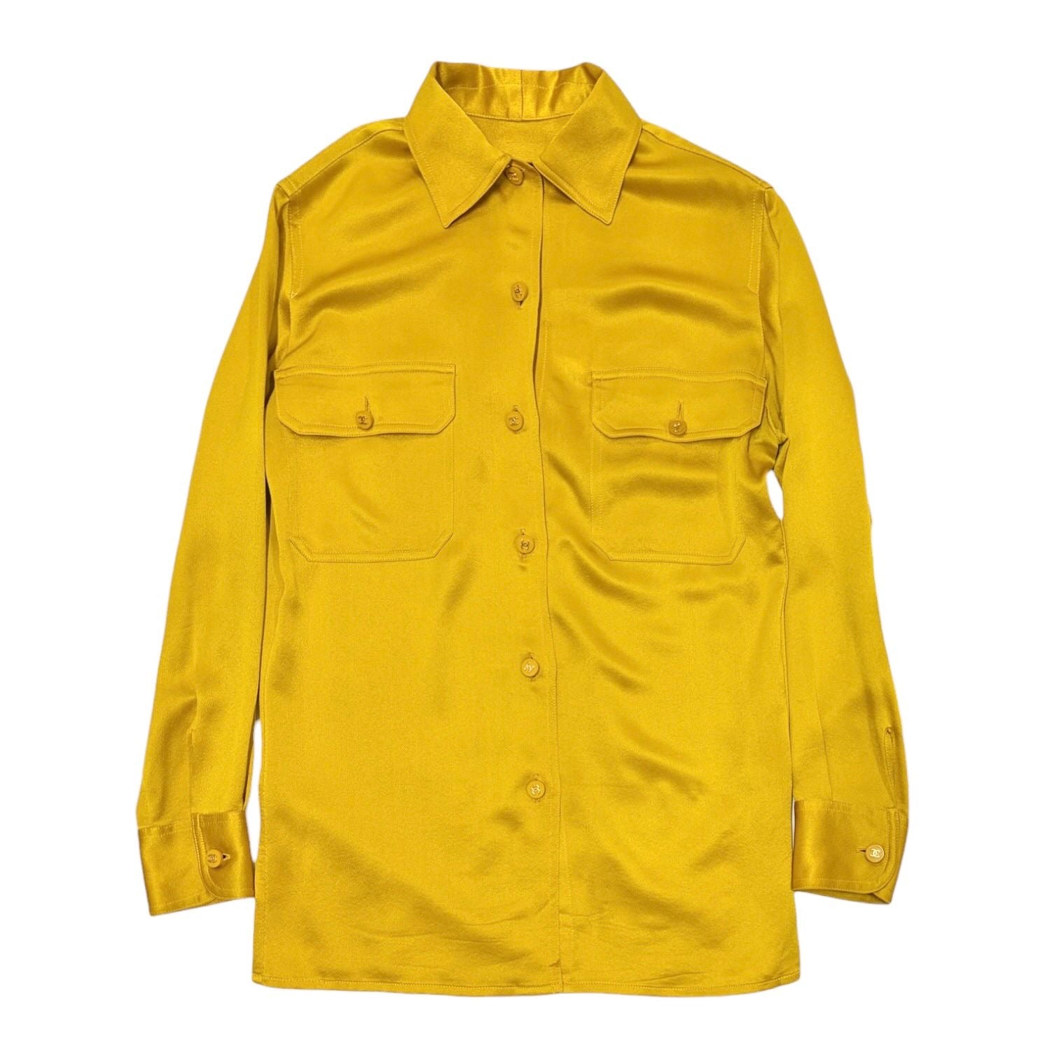 Chanel Yellow Silk Logo Button Down