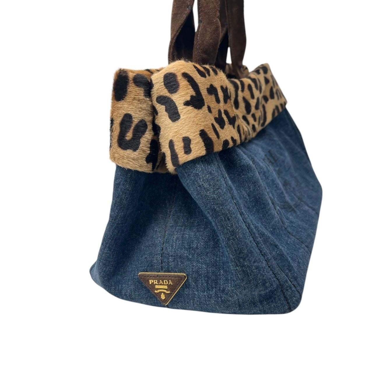 Prada Cheetah Print Denim Top Handle Bag