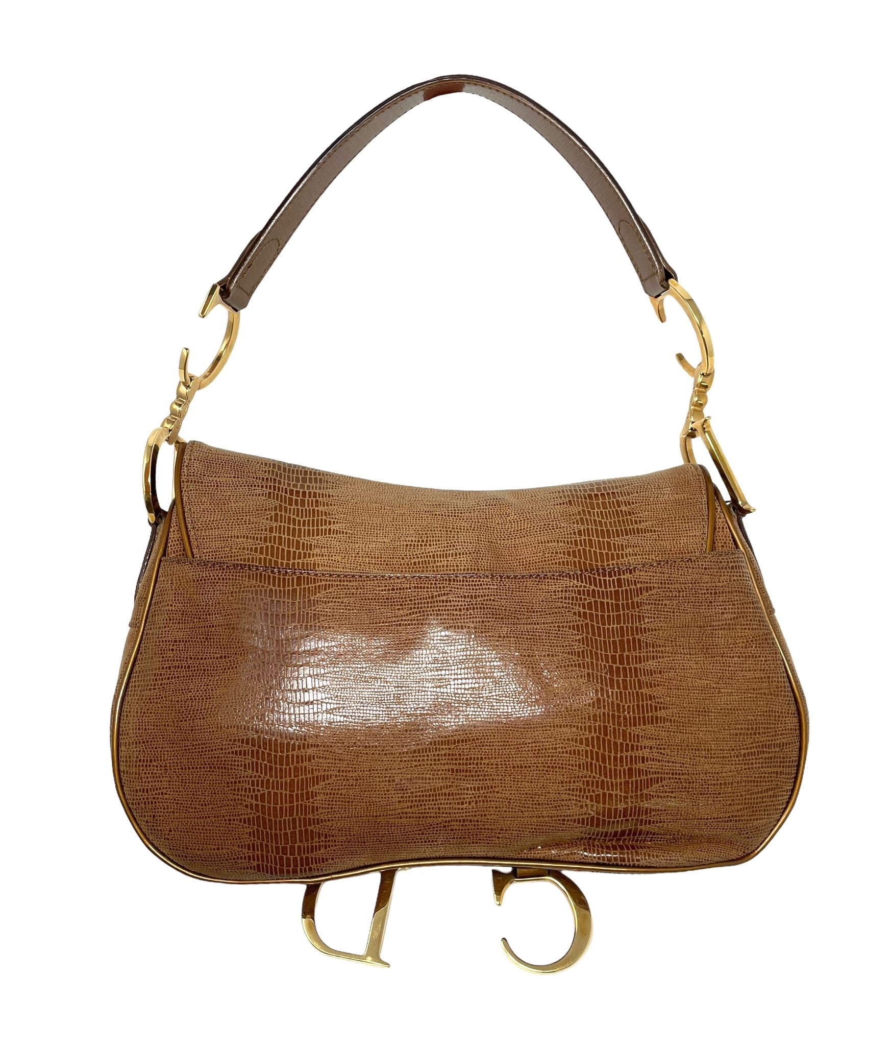 Thrift Dior レザー　ハンドバッグ　ブラウン　ヴィンテージ Dior Brown Lizard Double Saddle Bag – Treasures of NYC