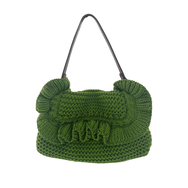 Fendi Green Knit Ruffle Shoulder Bag