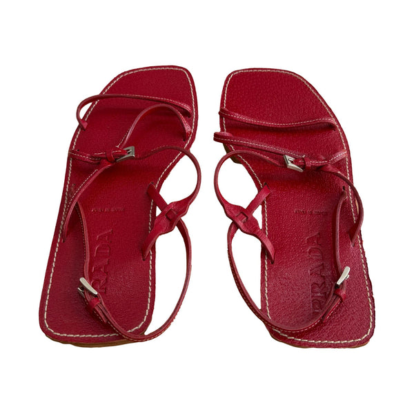 Prada Red Leather Strap Sandals