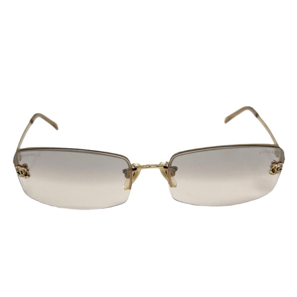 Chanel Tan Mini Rhinestone Rimless Sunglasses
