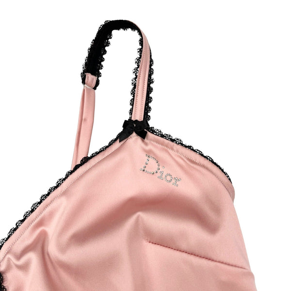 Dior Pink Rhinestone Logo Slip Dress