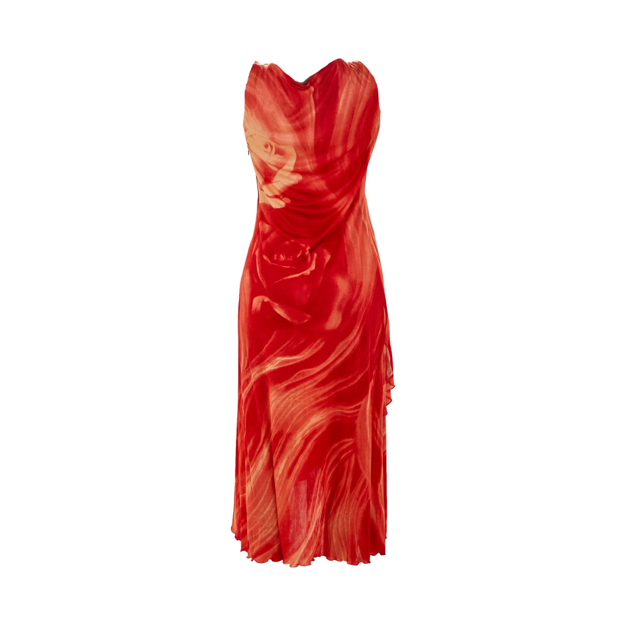 Roberto Cavalli Red Rose Drape Dress