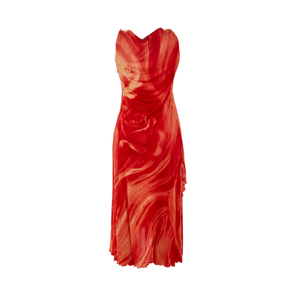 Roberto Cavalli Red Rose Drape Dress