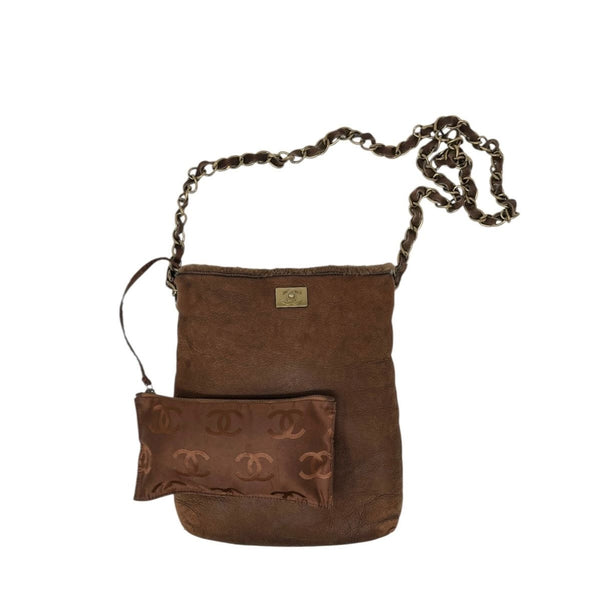 Chanel Light Brown Shearling Crossbody Bag