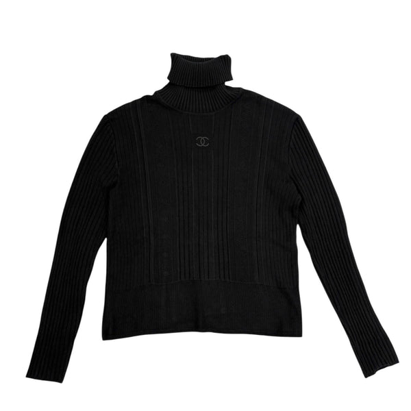 Chanel Black Logo Long Sleeve Sweater