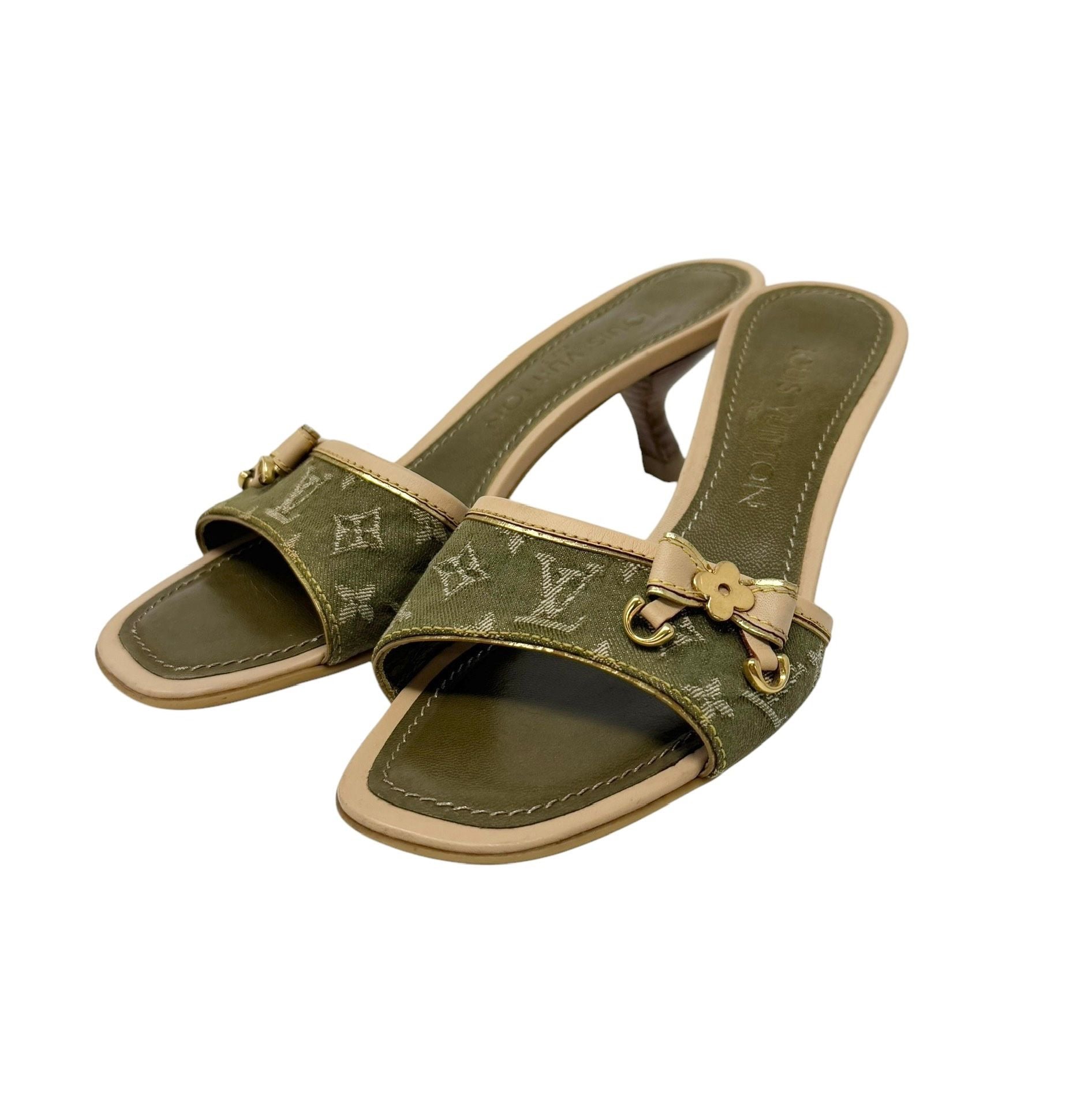 Louis Vuitton Olive Denim Kitten Heels