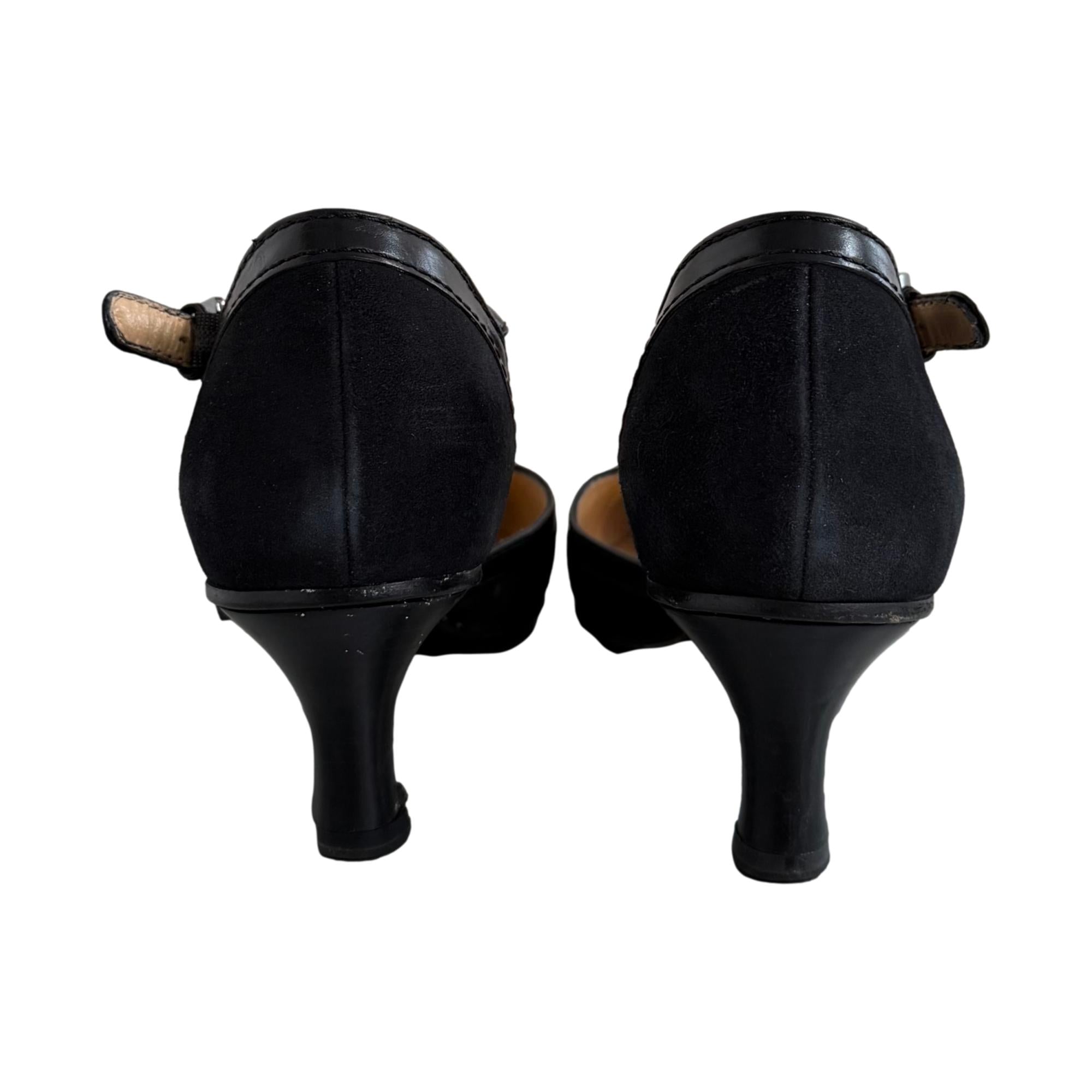 Chanel Black Logo T-Strap Heels