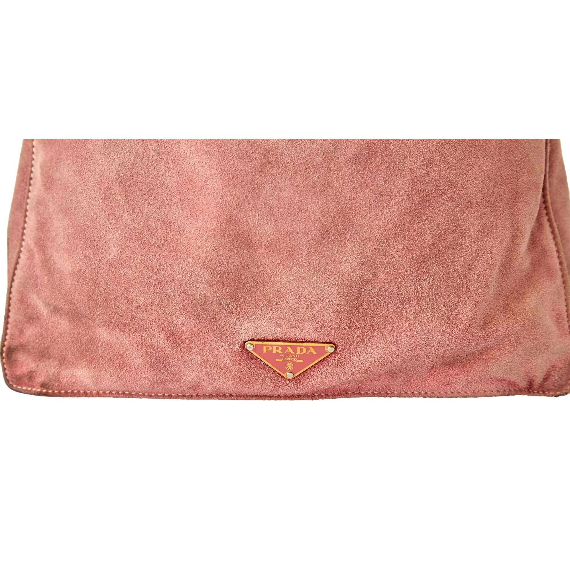 Prada Pink Suede Logo Shoulder Bag