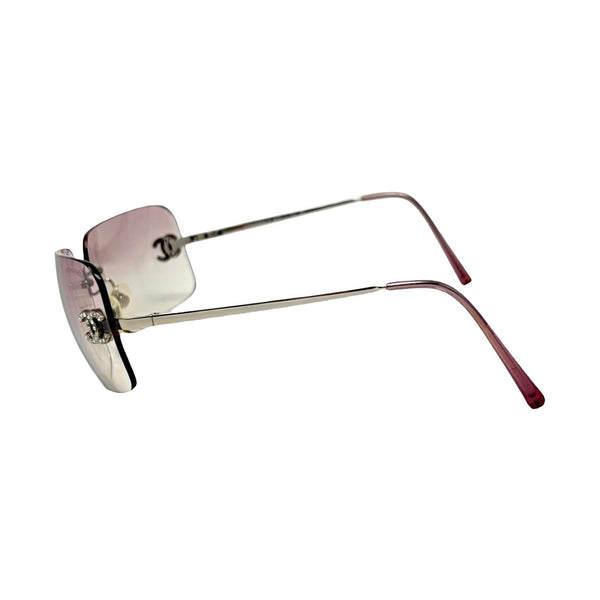 Chanel Pink Rhinestone Rimless Sunglasses