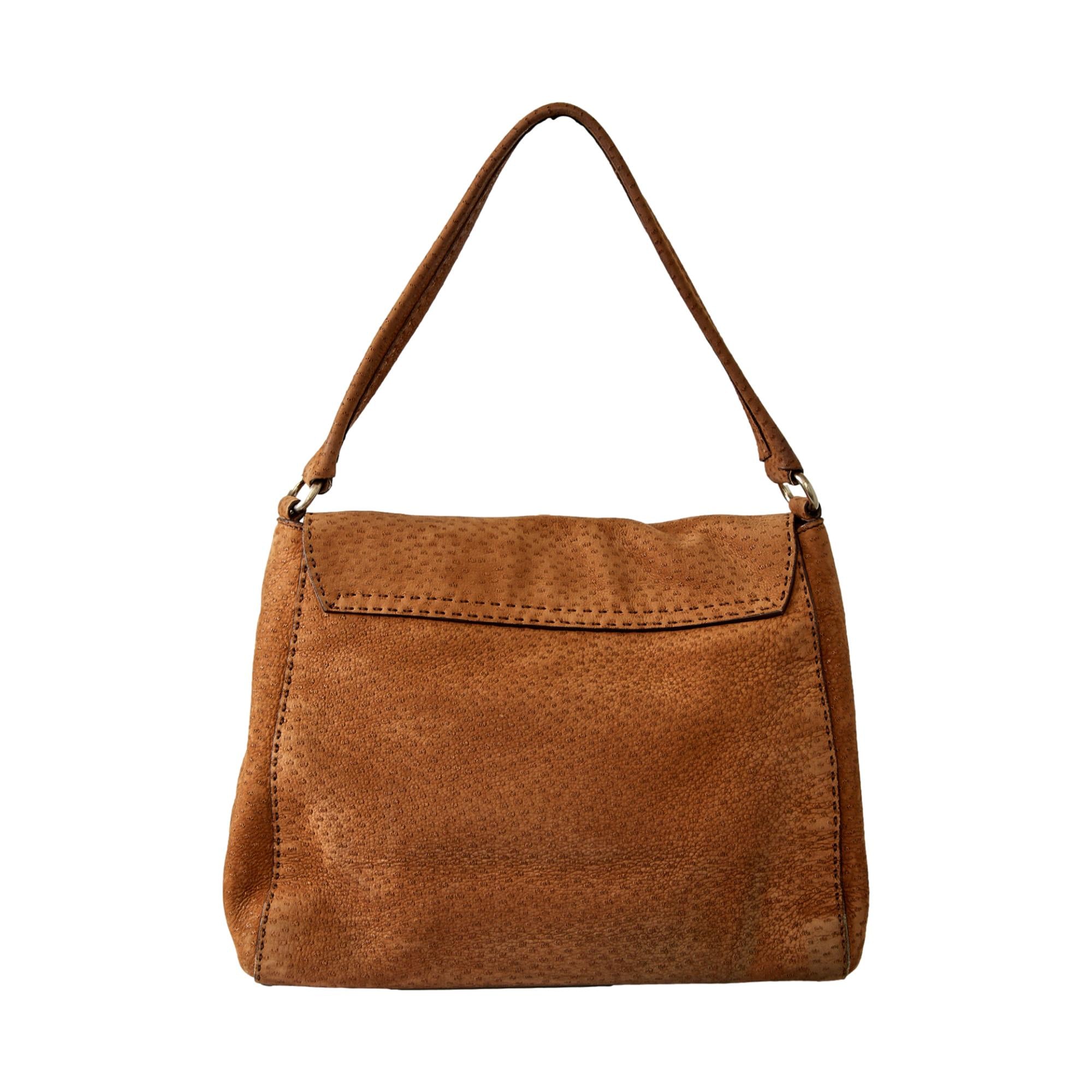 Prada Light Brown Suede Buckle Shoulder Bag