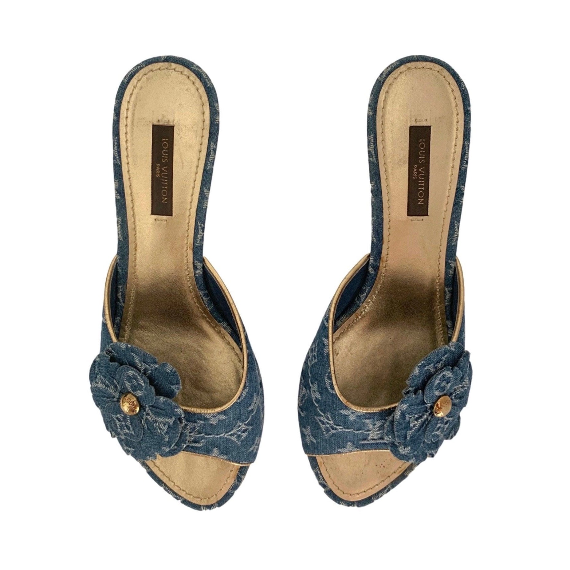 Louis Vuitton Blue Denim Flower Heels