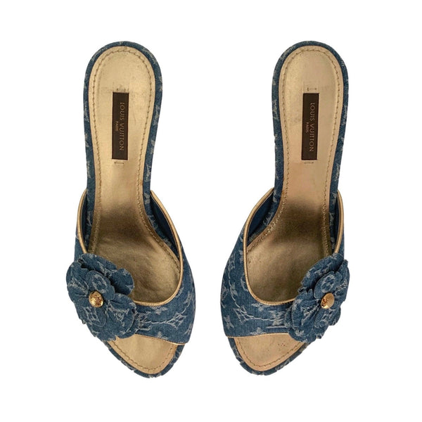 Louis Vuitton Blue Denim Flower Heels