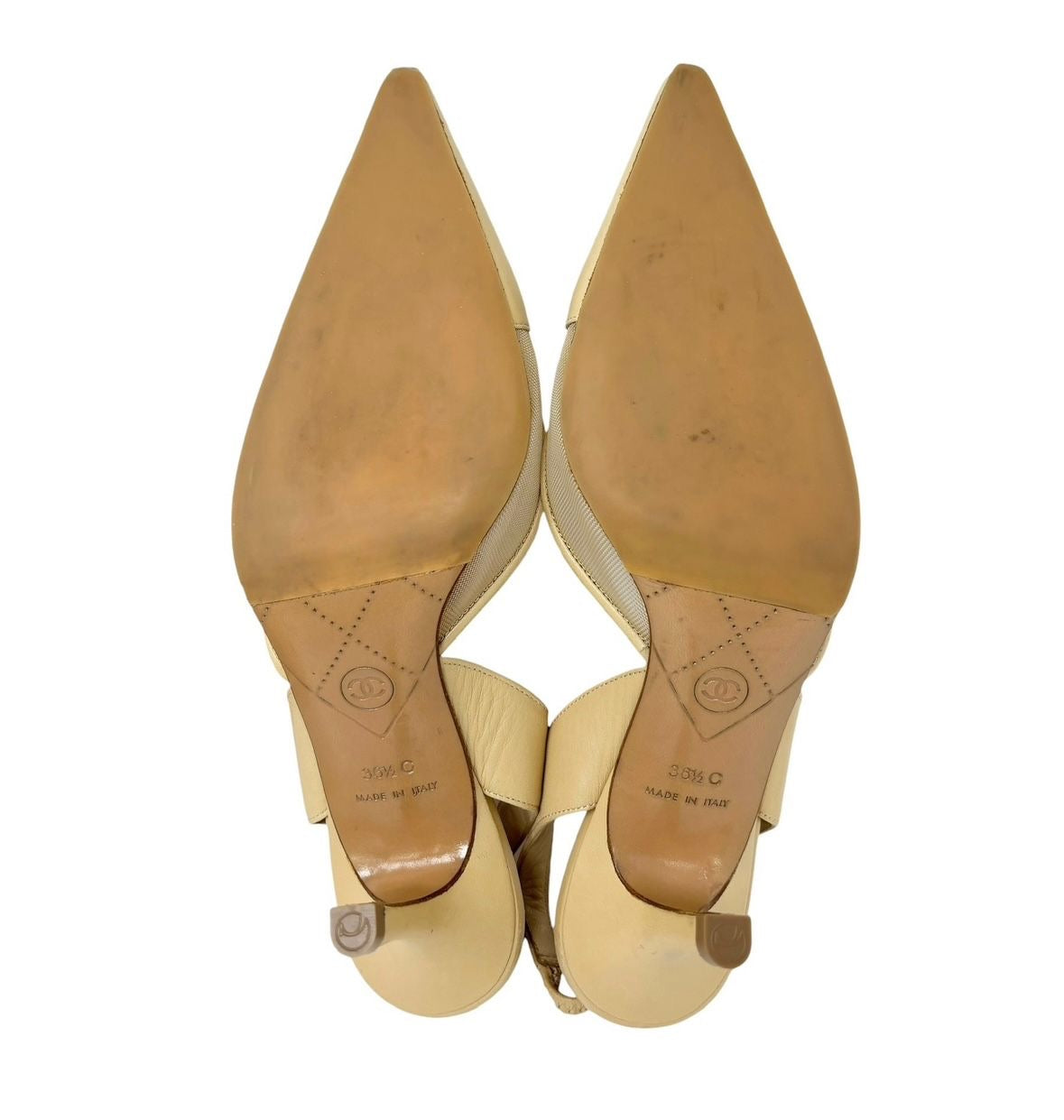 Chanel Beige Mesh Logo Slingback Heels