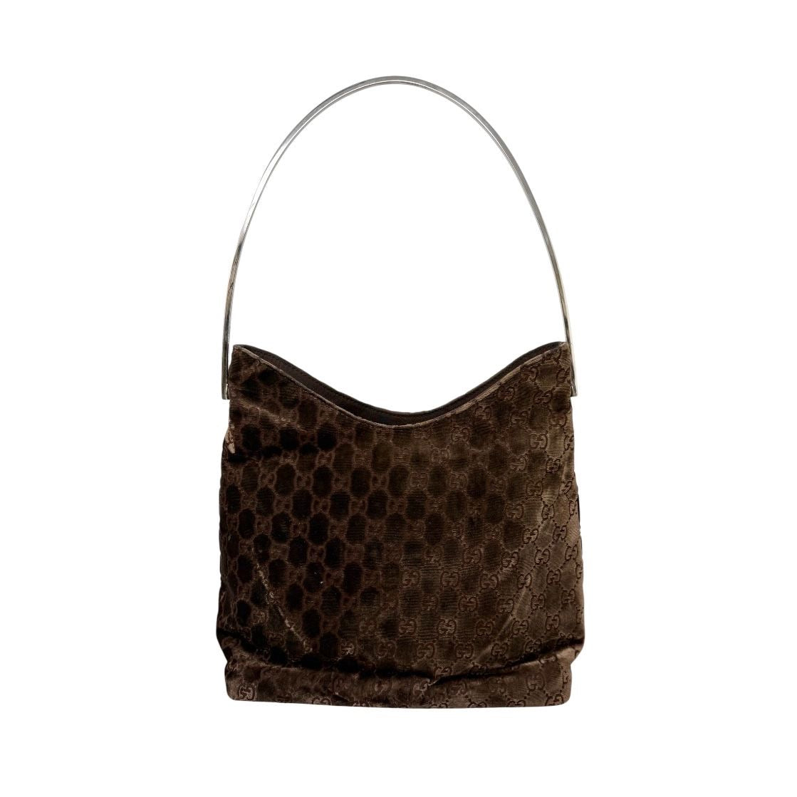 Gucci Brown Velvet Logo Shoulder Bag