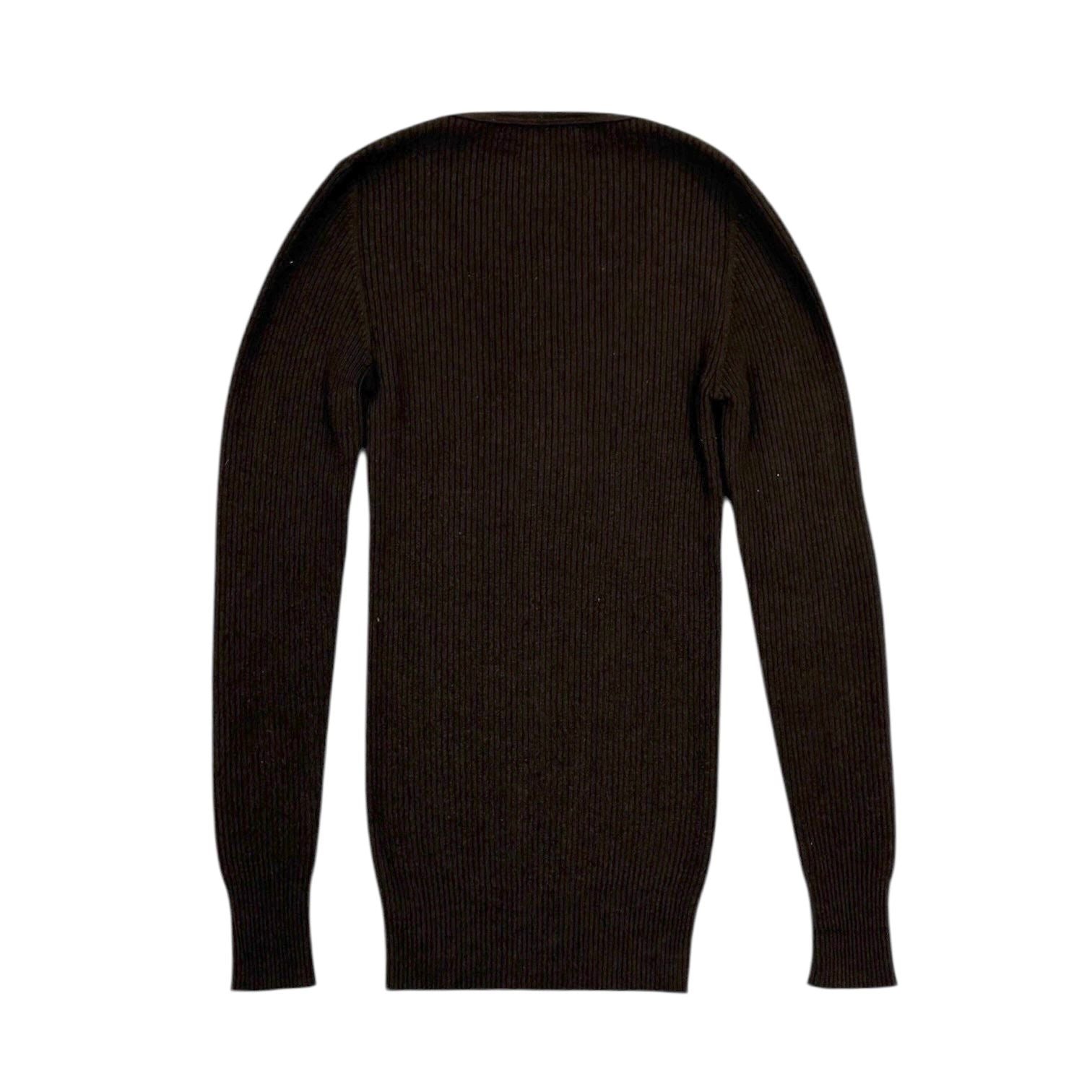 Chanel Brown Ribbed Logo Button Sweater