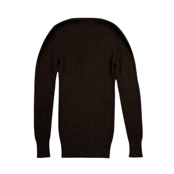 Chanel Brown Ribbed Logo Button Sweater