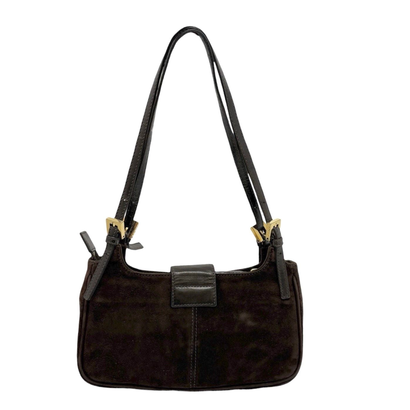 Fendi Brown Suede Mini Baguette Shoulder Bag