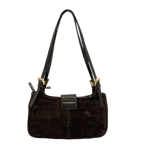 Fendi Brown Suede Mini Baguette Shoulder Bag