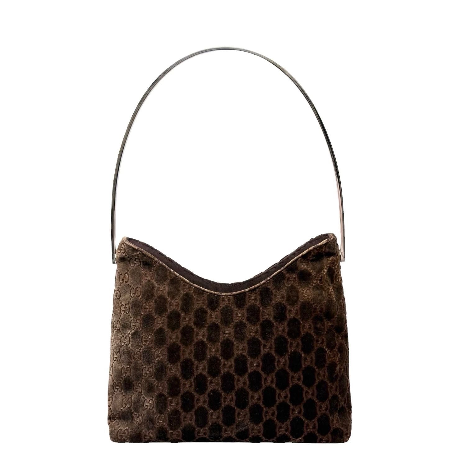 Gucci Brown Velvet Logo Shoulder Bag