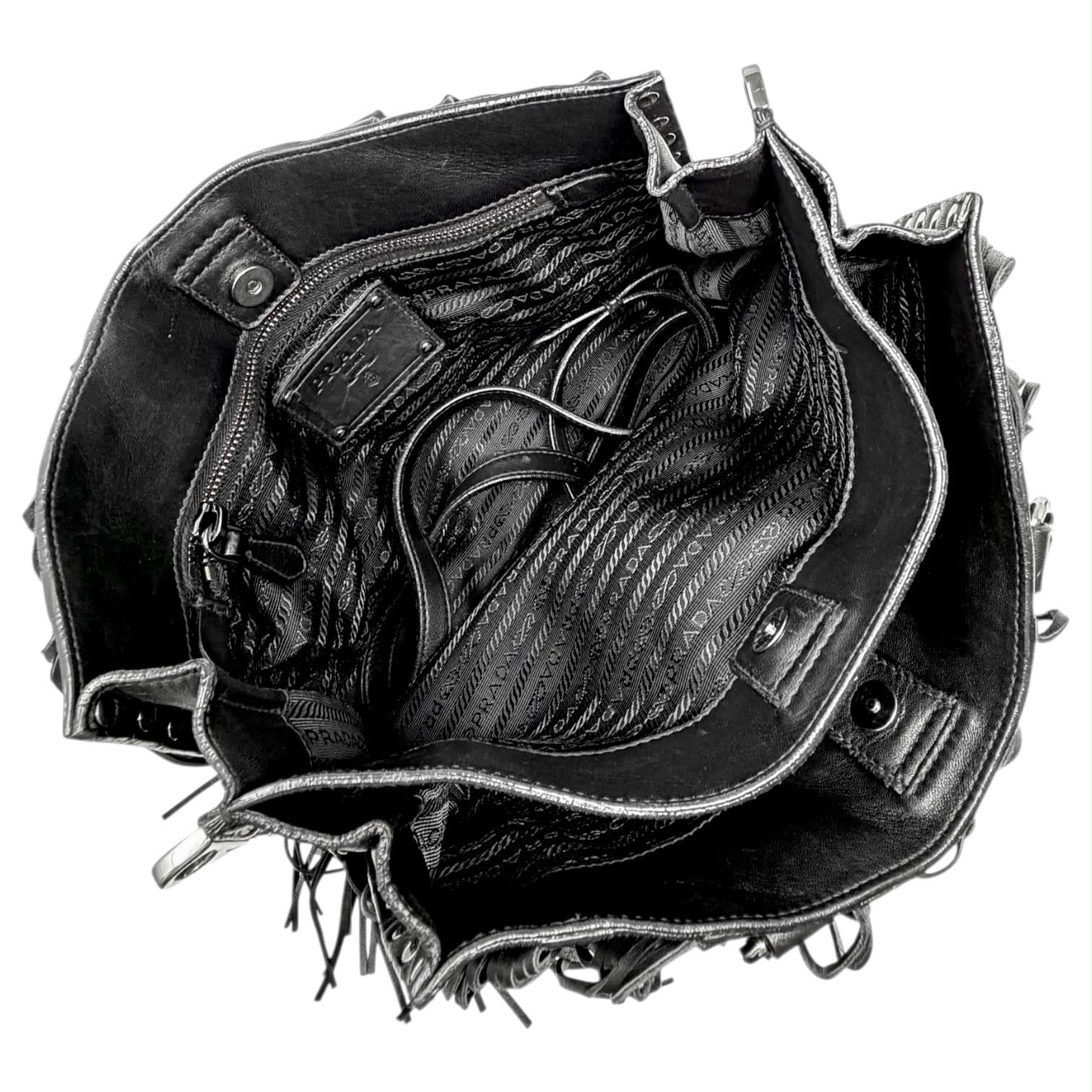Prada Black Fringe Leather Shoulder Bag
